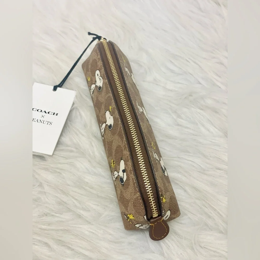 Coach X Peanuts Pencil Case In Signature Canvas With Snoopy Print CBT17